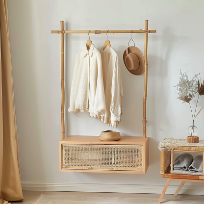 Wabi-sabi style wicker floor-standing coat rack for homestays and hotels, decorative items for model rooms, Zen, Japanese and Chinese retro styles - Image 8