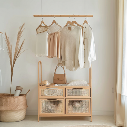 Wabi-sabi style wicker floor-standing coat rack for homestays and hotels, decorative items for model rooms, Zen, Japanese and Chinese retro styles - Image 4