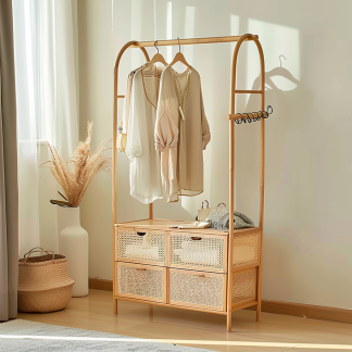 Wabi-sabi style wicker floor-standing coat rack for homestays and hotels, decorative items for model rooms, Zen, Japanese and Chinese retro styles