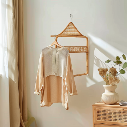 Wabi-sabi style wicker floor-standing coat rack for homestays and hotels, decorative items for model rooms, Zen, Japanese and Chinese retro styles - Image 5