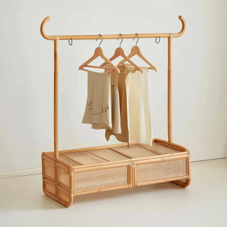 Wabi-sabi style wicker floor-standing coat rack for homestays, hotels, model rooms, decorative items, Zen, Japanese and Chinese styles