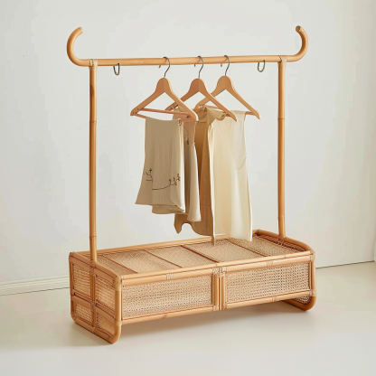 Wabi-sabi style wicker floor-standing coat rack for homestays, hotels, model rooms, decorative items, Zen, Japanese and Chinese styles