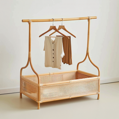 Wabi-sabi style wicker floor-standing coat rack for homestays, hotels, model rooms, decorative items, Zen, Japanese and Chinese styles - Image 3