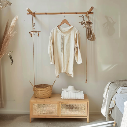 Wabi-sabi style wicker floor-standing coat rack for homestays and hotels, decorative items for model rooms, Zen, Japanese and Chinese retro styles - Image 3
