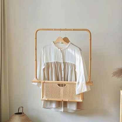 Wabi-sabi style wicker floor-standing coat rack for homestays and hotels, decorative items for model rooms, Zen, Japanese and Chinese retro styles - Image 8
