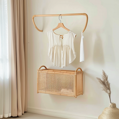 Wabi-sabi style wicker floor-standing coat rack for homestays and hotels, decorative items for model rooms, Zen, Japanese and Chinese retro styles - Image 7