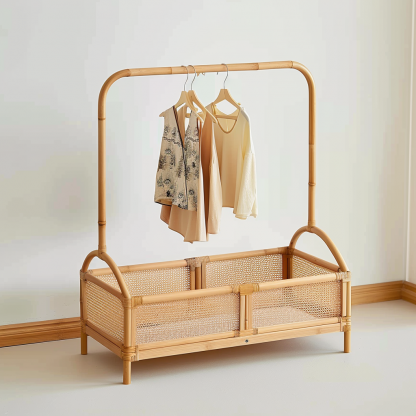 A floor-to-ceiling, space-saving, open, movable iron rack for storing clothes at the bedside in the bedroom - Image 9