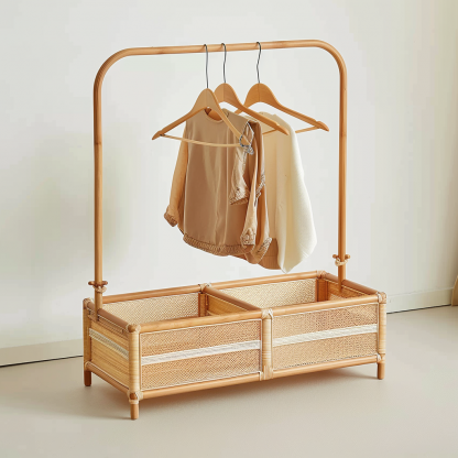 A floor-to-ceiling, space-saving, open, movable iron rack for storing clothes at the bedside in the bedroom - Image 8