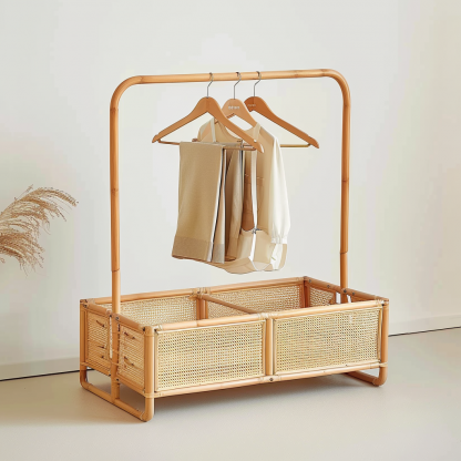 A floor-to-ceiling, space-saving, open, movable iron rack for storing clothes at the bedside in the bedroom - Image 7