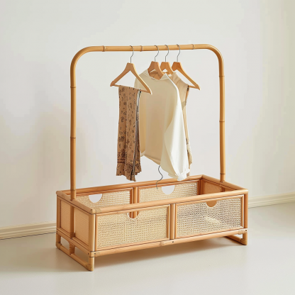A floor-to-ceiling, space-saving, open, movable iron rack for storing clothes at the bedside in the bedroom - Image 6