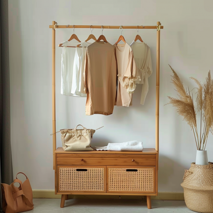 Wabi-sabi style wicker floor-standing coat rack for homestays and hotels, decorative items for model rooms, Zen, Japanese and Chinese retro styles - Image 7