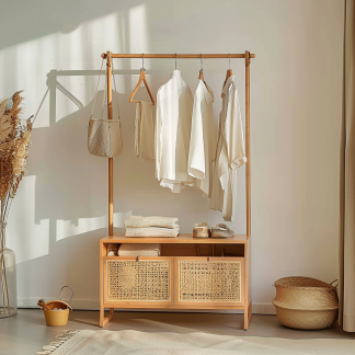 Wabi-sabi style wicker floor-standing coat rack for homestays and hotels, decorative items for model rooms, Zen, Japanese and Chinese retro styles