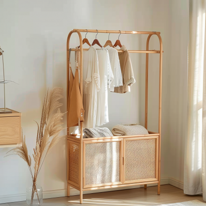 Wabi-sabi style wicker floor-standing coat rack for homestays and hotels, decorative items for model rooms, Zen, Japanese and Chinese retro styles - Image 5