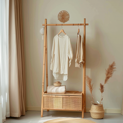 Wabi-sabi style wicker floor-standing coat rack for homestays and hotels, decorative items for model rooms, Zen, Japanese and Chinese retro styles - Image 4