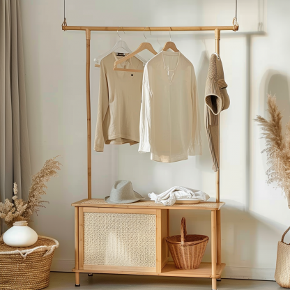 Wabi-sabi style wicker floor-standing coat rack for homestays and hotels, decorative items for model rooms, Zen, Japanese and Chinese retro styles - Image 3