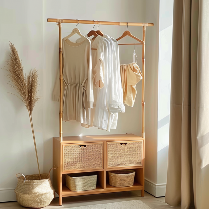 Wabi-sabi style wicker floor-standing coat rack for homestays and hotels, decorative items for model rooms, Zen, Japanese and Chinese retro styles - Image 2