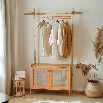 Wabi-sabi style wicker floor-standing coat rack for homestays and hotels, decorative items for model rooms, Zen, Japanese and Chinese retro styles - Image 7