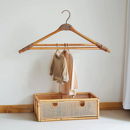 Wabi-sabi style wicker floor-standing coat rack for homestays and hotels, decorative items for model rooms, Zen, Japanese and Chinese retro styles - Image 6