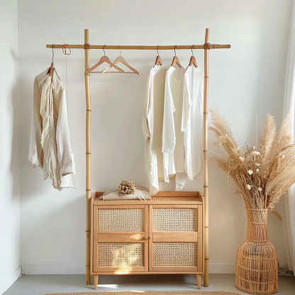 Wabi-sabi style wicker floor-standing coat rack for homestays and hotels, decorative items for model rooms, Zen, Japanese and Chinese retro styles - Image 5