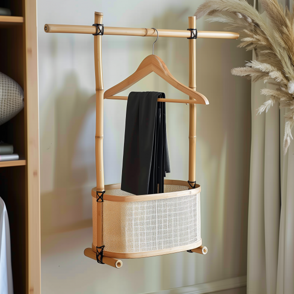 A floor-to-ceiling, space-saving, open, movable iron rack for storing clothes at the bedside in the bedroom - 图片 9