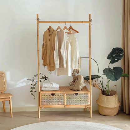 Wabi-sabi style wicker floor-standing coat rack for homestays, hotels, model rooms, decorative items, Zen, Japanese and Chinese styles - Image 4