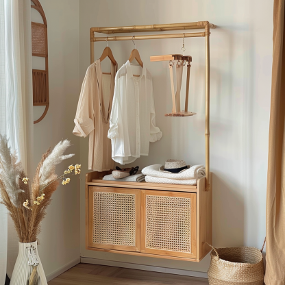 Wabi-sabi style wicker floor-standing coat rack for homestays and hotels, decorative items for model rooms, Zen, Japanese and Chinese retro styles - Image 4