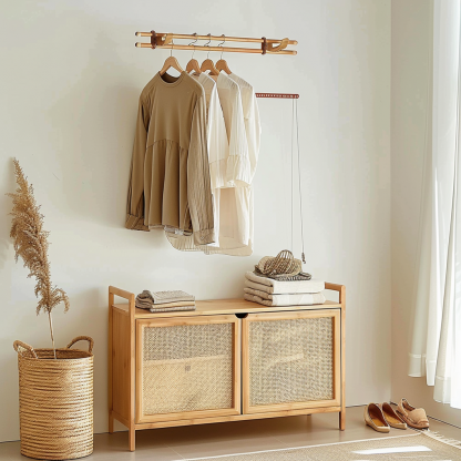 10 Wabi-sabi style wicker floor-standing coat rack for homestay and hotel model rooms, decorative items with Zen, Japanese and Chinese elements - Image 9
