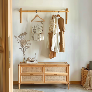 10 Wabi-sabi style wicker floor-standing coat rack for homestay and hotel model rooms, decorative items with Zen, Japanese and Chinese elements