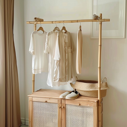 10 Wabi-sabi style wicker floor-standing coat rack for homestay and hotel model rooms, decorative items with Zen, Japanese and Chinese elements - Image 7