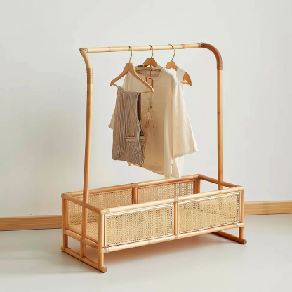 A floor-to-ceiling, space-saving, open, movable iron rack for storing clothes at the bedside in the bedroom - Image 4