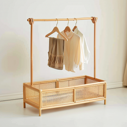 A floor-to-ceiling, space-saving, open, movable iron rack for storing clothes at the bedside in the bedroom - Image 3