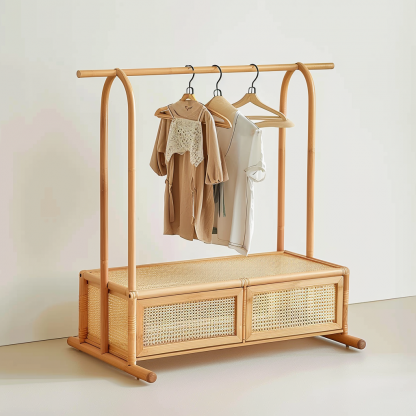 A floor-to-ceiling, space-saving, open, movable iron rack for storing clothes at the bedside in the bedroom - Image 2
