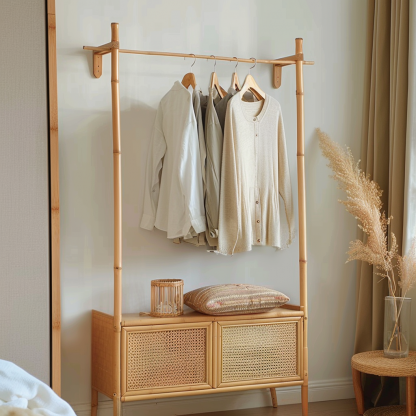 Wabi-sabi style wicker floor-standing coat rack for homestays and hotels, decorative items for model rooms, Zen, Japanese and Chinese retro styles - Image 10