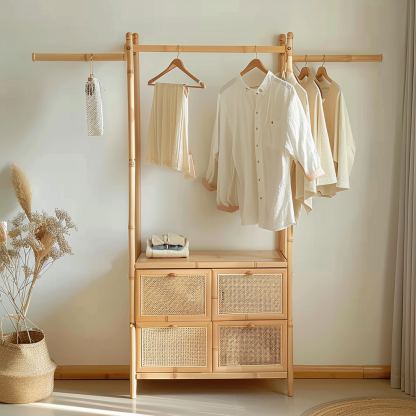 Wabi-sabi style wicker floor-standing coat rack for homestays and hotels, decorative items for model rooms, Zen, Japanese and Chinese retro styles - Image 9