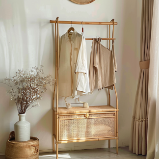 Wabi-sabi style wicker floor-standing coat rack for homestays and hotels, decorative items for model rooms, Zen, Japanese and Chinese retro styles