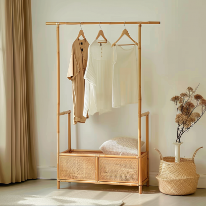 Wabi-sabi style wicker floor-standing coat rack for homestays, hotels, model rooms, decorative items, Zen, Japanese and Chinese styles - Image 11