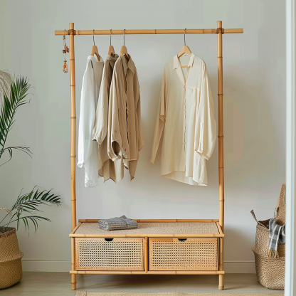10 Wabi-sabi style wicker floor-standing coat rack for homestay and hotel model rooms, decorative items with Zen, Japanese and Chinese elements - Image 6