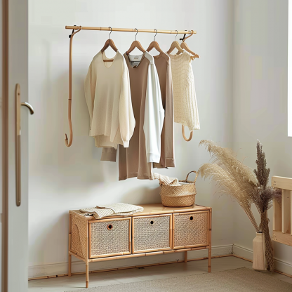 Wabi-sabi style wicker floor-standing coat rack for homestays, hotels, model rooms, decorative items, Zen, Japanese and Chinese styles - Image 10
