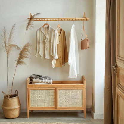 Wabi-sabi style wicker floor-standing coat rack for homestays and hotels, decorative items for model rooms, Zen, Japanese and Chinese retro styles - Image 11