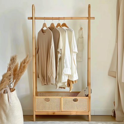 Wabi-sabi style wicker floor-standing coat rack for homestays and hotels, decorative items for model rooms, Zen, Japanese and Chinese retro styles - Image 10