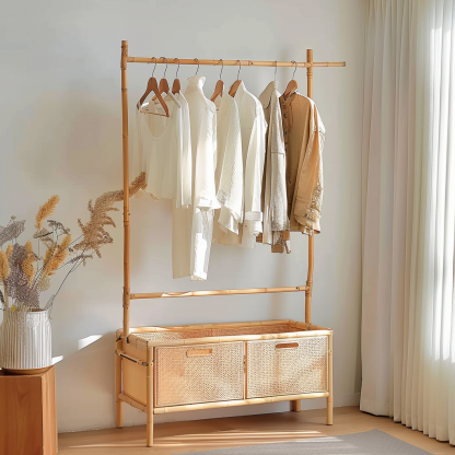 Wabi-sabi style wicker floor-standing coat rack for homestays and hotels, decorative items for model rooms, Zen, Japanese and Chinese retro styles - Image 9