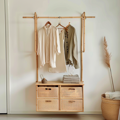 Wabi-sabi style wicker floor-standing coat rack for homestays and hotels, decorative items for model rooms, Zen, Japanese and Chinese retro styles - Image 8