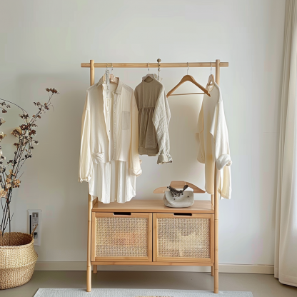 Wabi-sabi style wicker floor-standing coat rack for homestays, hotels, model rooms, decorative items, Zen, Japanese and Chinese styles - Image 7