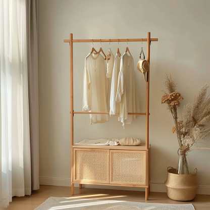 Wabi-sabi style wicker floor-standing coat rack for homestays and hotels, decorative items for model rooms, Zen, Japanese and Chinese retro styles - Image 11