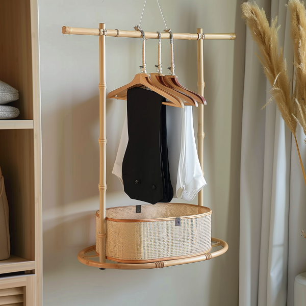 A floor-to-ceiling, space-saving, open, movable iron rack for storing clothes at the bedside in the bedroom - 图片 8