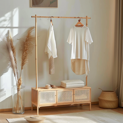 Wabi-sabi style wicker floor-standing coat rack for homestays, hotels, model rooms, decorative items, Zen, Japanese and Chinese styles - Image 9