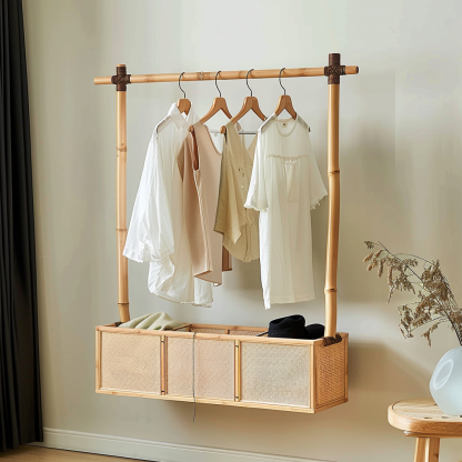 Wabi-minimalist coat rack, creative solid wood model room, Japanese and Chinese retro style - Image 4