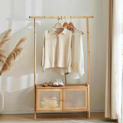 Wabi-sabi style wicker floor-standing coat rack for homestays and hotels, decorative items for model rooms, Zen, Japanese and Chinese retro styles - Image 5