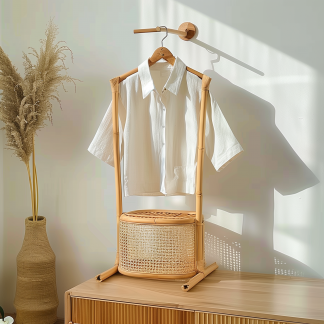 Bedroom clothes hanger, household solid wood secondary clean clothes and hat drying rack, simple second-hand clothes storage rack