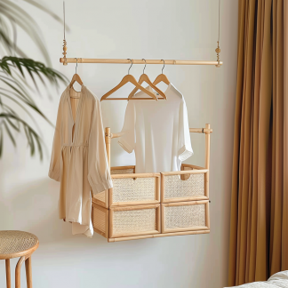 Wabi-sabi style wicker bedside table, homestay hotel model room decorative items, Zen-like Japanese and Chinese retro style